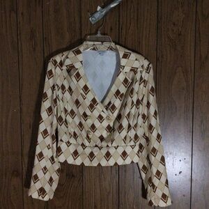 Petite Studio Brown and Cream Argyle Crop Top